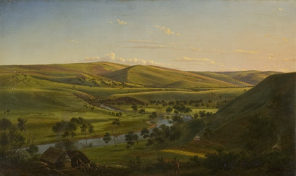 Eugene von Guerard View from Fritz Wilhelmberg, Herne Hill, Geelong (Mr Levien's hut on the Barwon) 1860 website